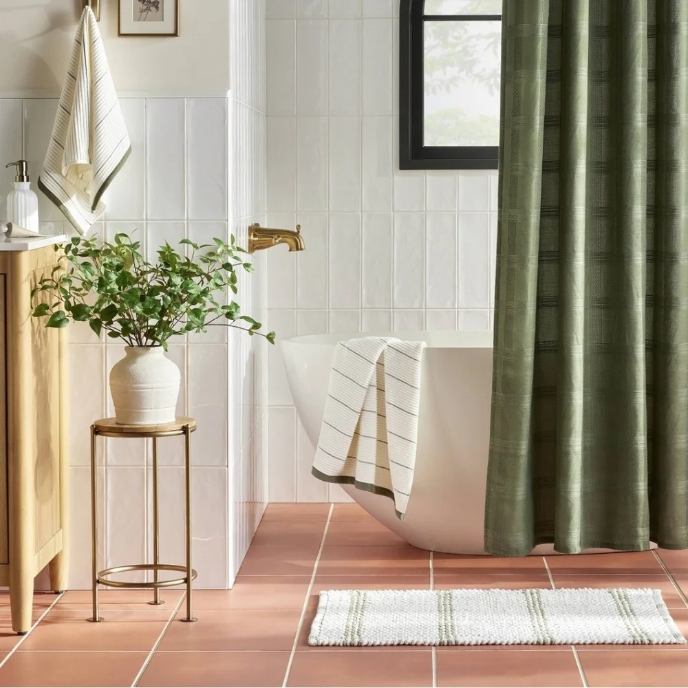 Hearth & Hand with Magnolia Ribbed Terry Hand Towel cream and green NWT